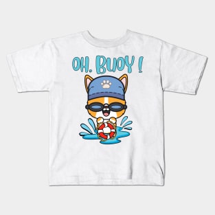 Funny Corgi Goes Swimming with a Buoy - Pun Intended Kids T-Shirt